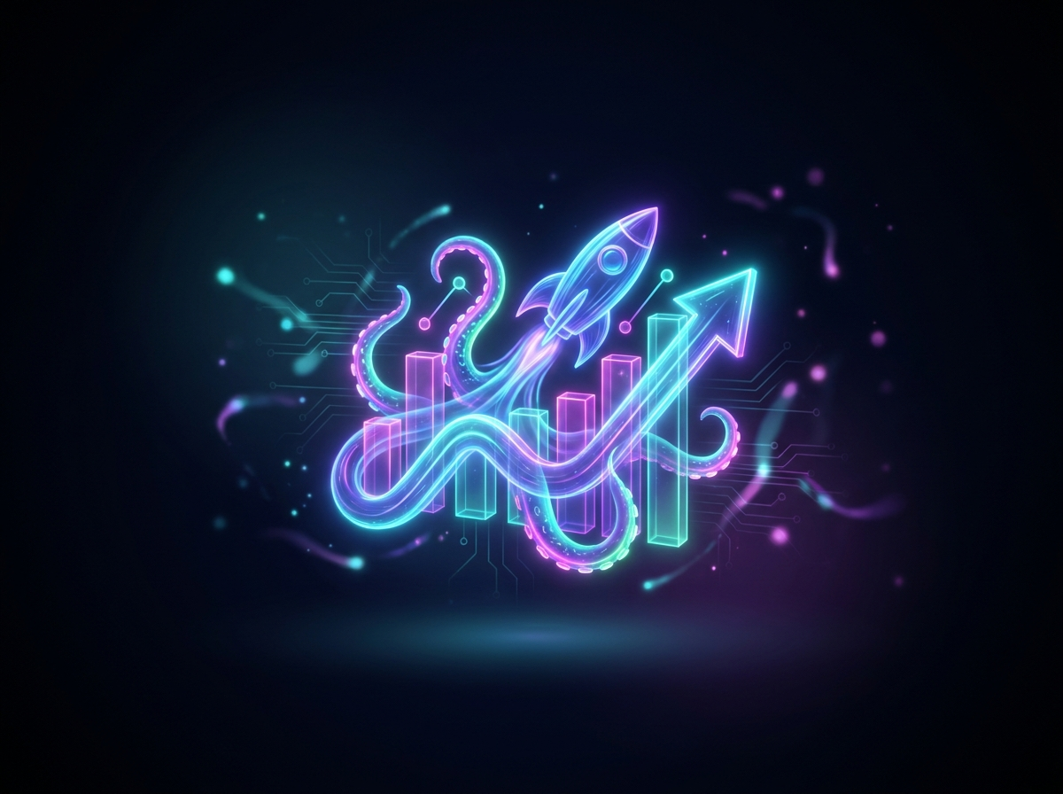 Neon holographic growth chart, representing Octopulse marketing strategy